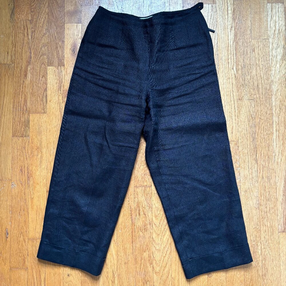 Black Linen Wide Leg Crop Pants